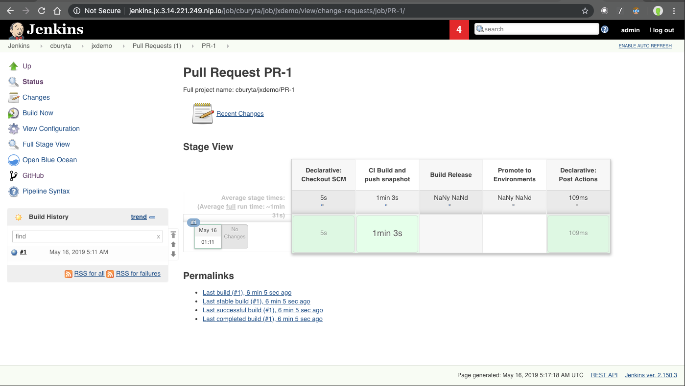 Pull Requests view in Jenkins X